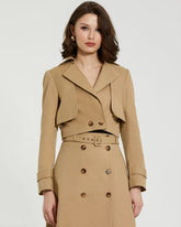 Beige Twill Cropped Tailored Trench Jacket